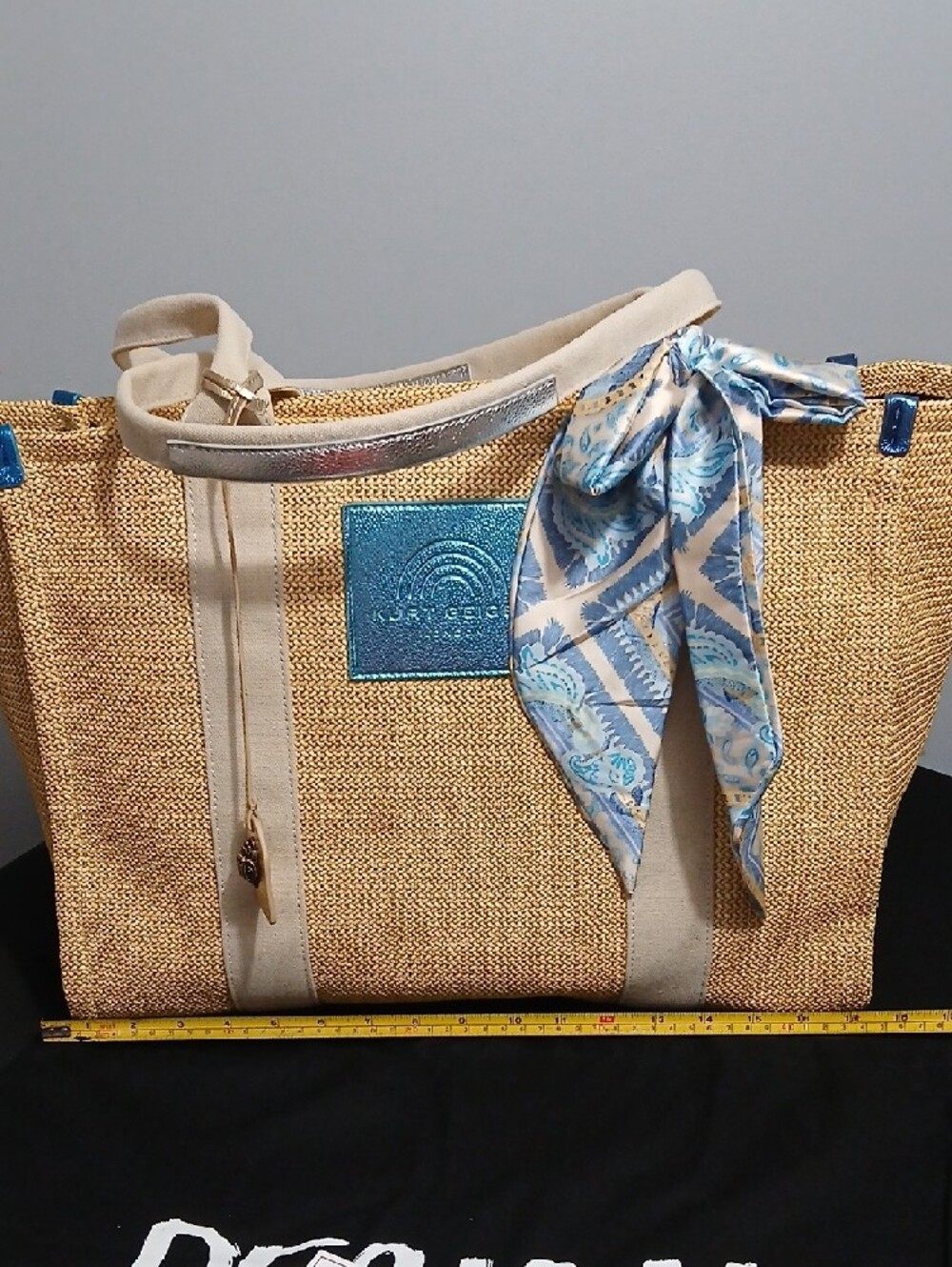 Brand New! Kurt Geiger Large Zip-Top Tote with Blue Accent and Scarf NWT - Picture 14 of 16